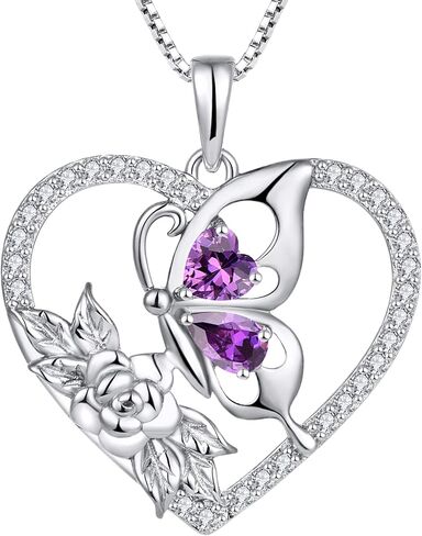 YL Women's Butterfly Necklace 925 Sterling Silver Flower Rose Pendant Birthstone Halo Jewelry in Saudi Arabia