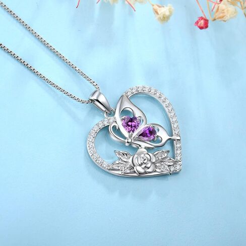 YL Women's Butterfly Necklace 925 Sterling Silver Flower Rose Pendant Birthstone Halo Jewelry in Saudi Arabia