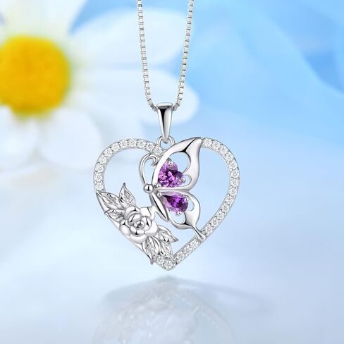 YL Women's Butterfly Necklace 925 Sterling Silver Flower Rose Pendant Birthstone Halo Jewelry in Saudi Arabia
