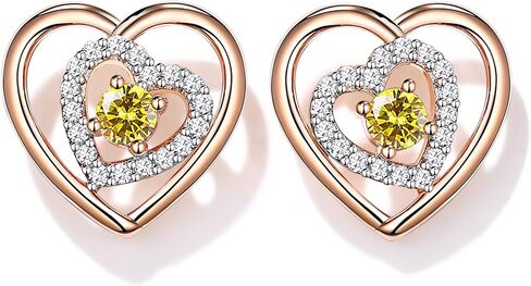 JD&P Rose Gold/Silver Heart Stud Earrings Set for Women Girls, 18K Gold Plated Cubic Zirconia Birthstone Earring Jewelry Christmas Birthday Gifts Idea for Her/Mother Mom Wife Daughter Grandma in Kuwait