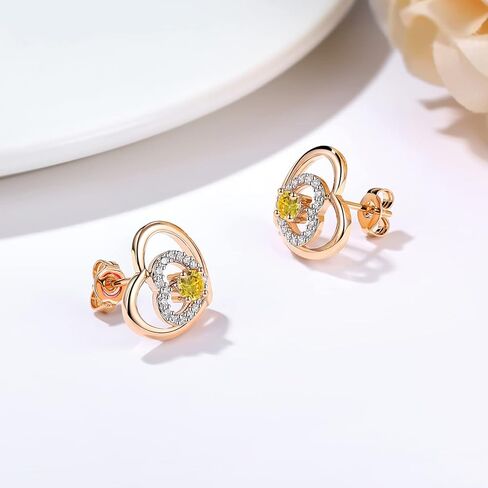 JD&P Rose Gold/Silver Heart Stud Earrings Set for Women Girls, 18K Gold Plated Cubic Zirconia Birthstone Earring Jewelry Christmas Birthday Gifts Idea for Her/Mother Mom Wife Daughter Grandma in Kuwait