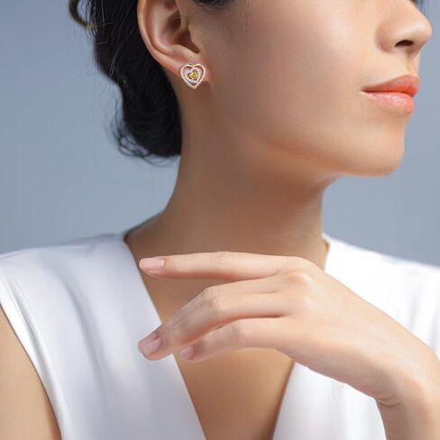 JD&P Rose Gold/Silver Heart Stud Earrings Set for Women Girls, 18K Gold Plated Cubic Zirconia Birthstone Earring Jewelry Christmas Birthday Gifts Idea for Her/Mother Mom Wife Daughter Grandma in Kuwait