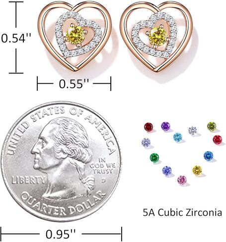 JD&P Rose Gold/Silver Heart Stud Earrings Set for Women Girls, 18K Gold Plated Cubic Zirconia Birthstone Earring Jewelry Christmas Birthday Gifts Idea for Her/Mother Mom Wife Daughter Grandma in Kuwait