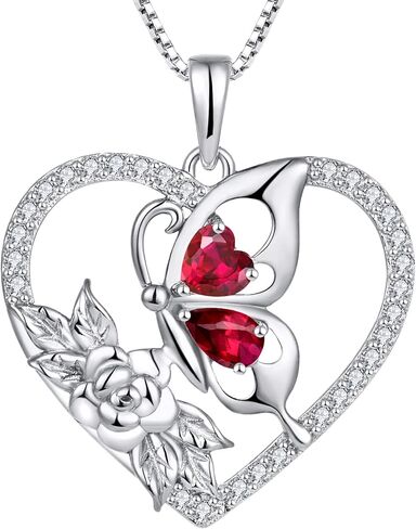 YL Women's Butterfly Necklace 925 Sterling Silver Flower Rose Pendant Birthstone Halo Jewelry in Saudi Arabia