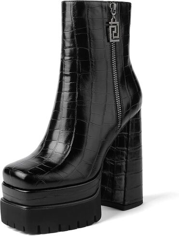 أحذية Eldof النسائية ذات الكعب العالي المكتنز والأحذية ذات المقدمة المربعة والسحاب الجانبي in Kuwait