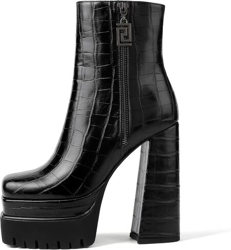 أحذية Eldof النسائية ذات الكعب العالي المكتنز والأحذية ذات المقدمة المربعة والسحاب الجانبي in Kuwait