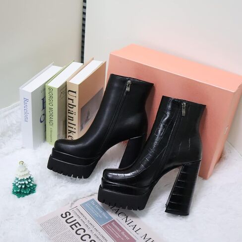 أحذية Eldof النسائية ذات الكعب العالي المكتنز والأحذية ذات المقدمة المربعة والسحاب الجانبي in Kuwait