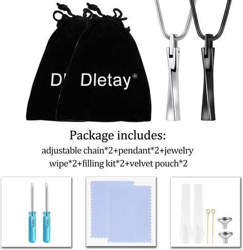 Dletay 2 قطعة قلادات جرة للرماد البشري قلادة رماد تذكارية من الفولاذ المقاوم للصدأ قلادة تذكارية مجوهرات رماد للنساء والرجال in Kuwait