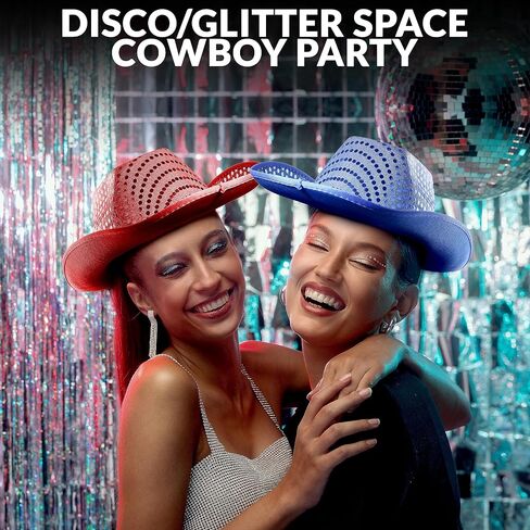Laurel & Nash - Sequin Cowboy Hat - Set of 3 (Red, White/Silver, Blue) - Bedazzled Cowboy Hat - Glitter Cowboy Hat - Disco Cowgirl Hat - Silver Cowboy Hat - Metallic Cowboy Hat - Cowgirl Hat Sparkly in Saudi Arabia