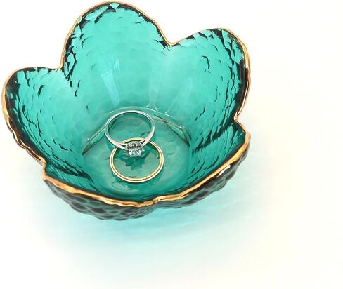 Green Flower Ring Dish Jewelry Tray, Small Glass Trinket Tray for Rings Earrings, Gift for Wife Mom Daughter Women in Saudi Arabia