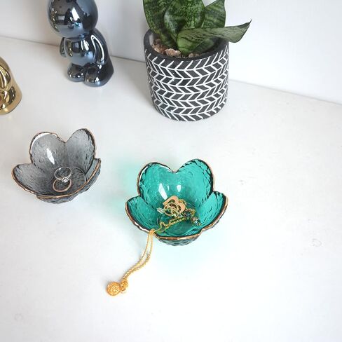 Green Flower Ring Dish Jewelry Tray, Small Glass Trinket Tray for Rings Earrings, Gift for Wife Mom Daughter Women in Saudi Arabia