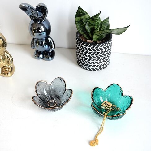 Green Flower Ring Dish Jewelry Tray, Small Glass Trinket Tray for Rings Earrings, Gift for Wife Mom Daughter Women in Saudi Arabia