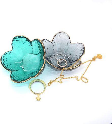 Green Flower Ring Dish Jewelry Tray, Small Glass Trinket Tray for Rings Earrings, Gift for Wife Mom Daughter Women in Saudi Arabia