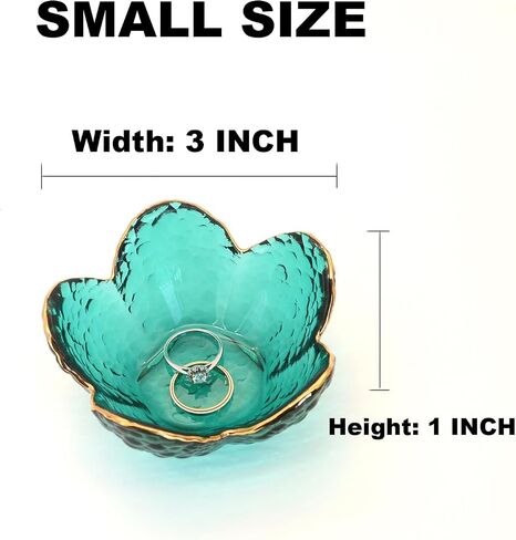 Green Flower Ring Dish Jewelry Tray, Small Glass Trinket Tray for Rings Earrings, Gift for Wife Mom Daughter Women in Saudi Arabia