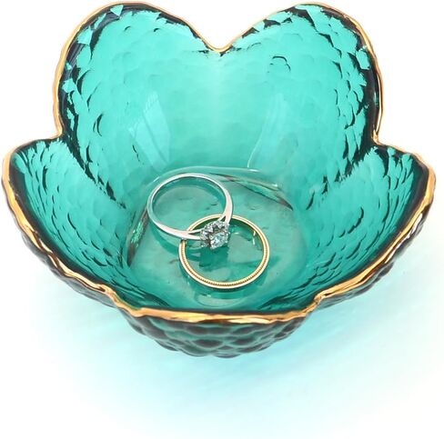 Green Flower Ring Dish Jewelry Tray, Small Glass Trinket Tray for Rings Earrings, Gift for Wife Mom Daughter Women in Saudi Arabia