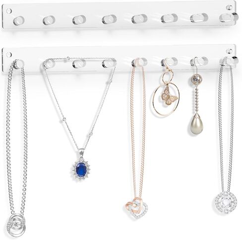 منظم عقد يثبت على الحائط من ماكبلانكوك - حامل اساور 8 خطافات مجوهرات، شماعة قلادة اكريليك لعرض سلاسل الجسم للنساء والاطفال والفيونكة وحزام الخصر 11.8 انش in Kuwait