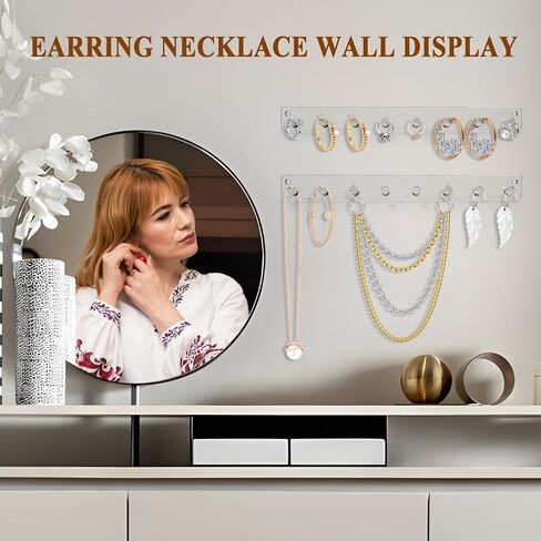 منظم عقد يثبت على الحائط من ماكبلانكوك - حامل اساور 8 خطافات مجوهرات، شماعة قلادة اكريليك لعرض سلاسل الجسم للنساء والاطفال والفيونكة وحزام الخصر 11.8 انش in Kuwait