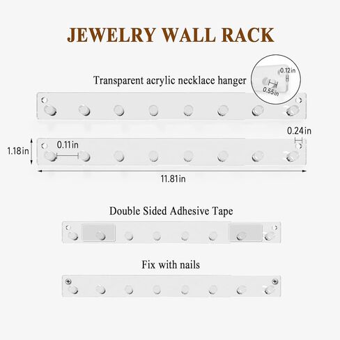 منظم عقد يثبت على الحائط من ماكبلانكوك - حامل اساور 8 خطافات مجوهرات، شماعة قلادة اكريليك لعرض سلاسل الجسم للنساء والاطفال والفيونكة وحزام الخصر 11.8 انش in Kuwait