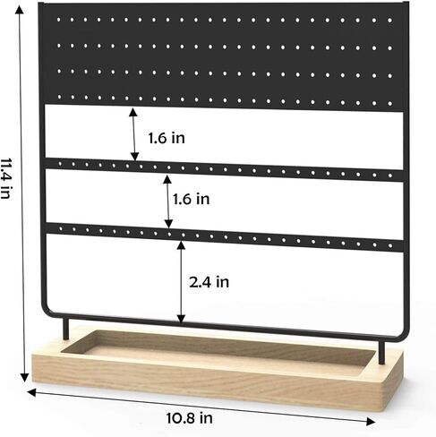 منظم مجوهرات حامل القرط، 3 طبقات 144 فتحة منظم عرض القرط مع صينية خشبية للأقراط والقلائد والخواتم in Kuwait