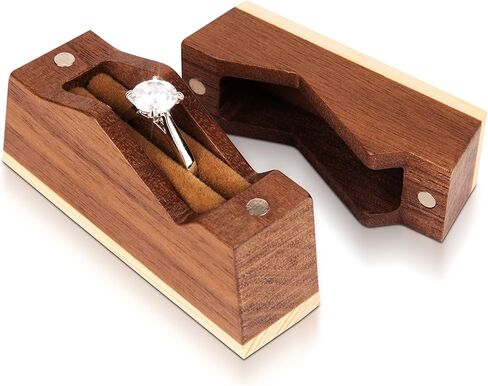 علبة خاتم الخطوبة للاقتراح - صندوق خاتم خشب برازولي - صندوق حامل خاتم صغير للخطوبة - حامل خاتم رجالي فريد in Kuwait