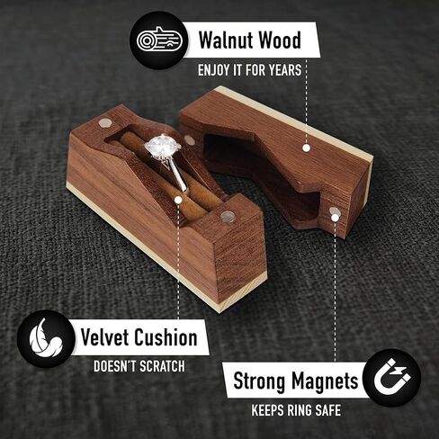 علبة خاتم الخطوبة للاقتراح - صندوق خاتم خشب برازولي - صندوق حامل خاتم صغير للخطوبة - حامل خاتم رجالي فريد in Kuwait