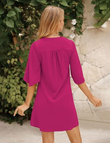 BELONGSCI Women's 2024 Summer Dress Sweet & Cute V-Neck 3/4 Bell Sleeve Casual Flowy Swing Dress in Kuwait