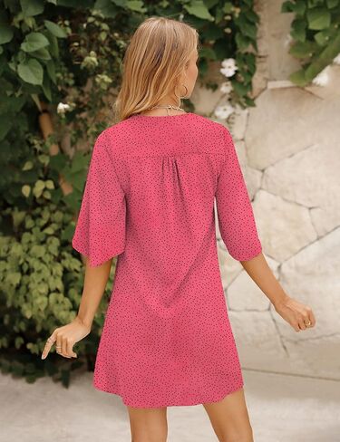 BELONGSCI Women's 2024 Summer Dress Sweet & Cute V-Neck 3/4 Bell Sleeve Casual Flowy Swing Dress in Kuwait