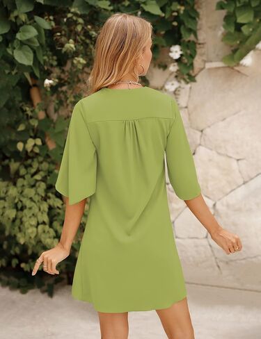 BELONGSCI Women's 2024 Summer Dress Sweet & Cute V-Neck 3/4 Bell Sleeve Casual Flowy Swing Dress in Kuwait