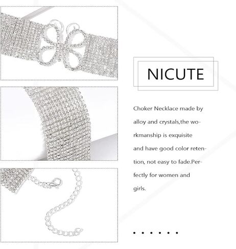 Nicute Crystal Choker Silver Butterfly Necklace Sparkly Full Rhinestone Choker Festival Rave Neck Jewelry for Women and Girls in Saudi Arabia