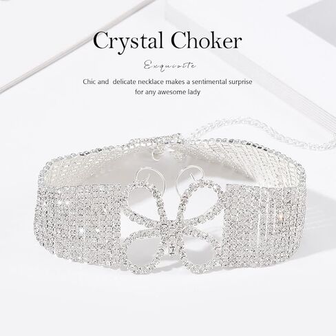 Nicute Crystal Choker Silver Butterfly Necklace Sparkly Full Rhinestone Choker Festival Rave Neck Jewelry for Women and Girls in Saudi Arabia