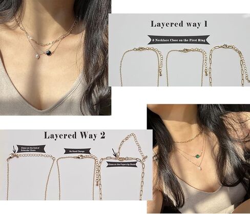 Lyncymber الطبقات سلسلة قلادة مشبك سلسلة قلادة الكمثرى Y قلادة طبقات شهر جوهرة قلادة 14K الذهب مطلي لذيذ الطبقات القلائد للنساء الفتيات in Saudi Arabia