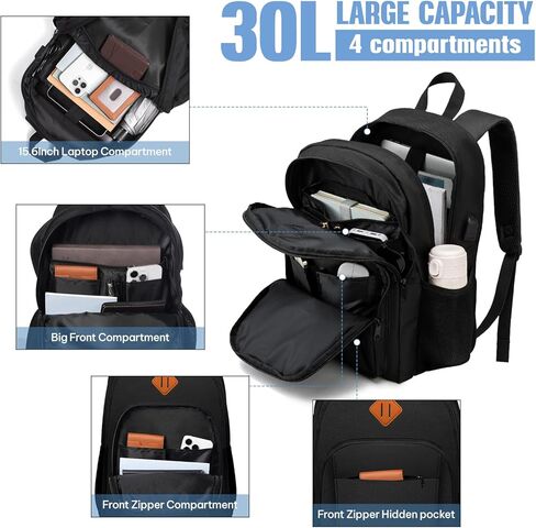 حقيبة ظهر للسفر من بيولين للرجال والنساء، حقيبة ظهر كبيرة للكمبيوتر المحمول مع جيب مضاد للسرقة ومنفذ شحن USB - حقيبة كتب كلاسيكية للمدرسة، والكلية، والعمل، والسفر in Kuwait