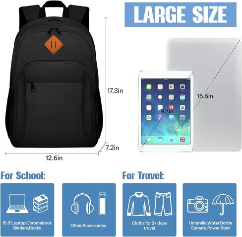 حقيبة ظهر للسفر من بيولين للرجال والنساء، حقيبة ظهر كبيرة للكمبيوتر المحمول مع جيب مضاد للسرقة ومنفذ شحن USB - حقيبة كتب كلاسيكية للمدرسة، والكلية، والعمل، والسفر in Kuwait