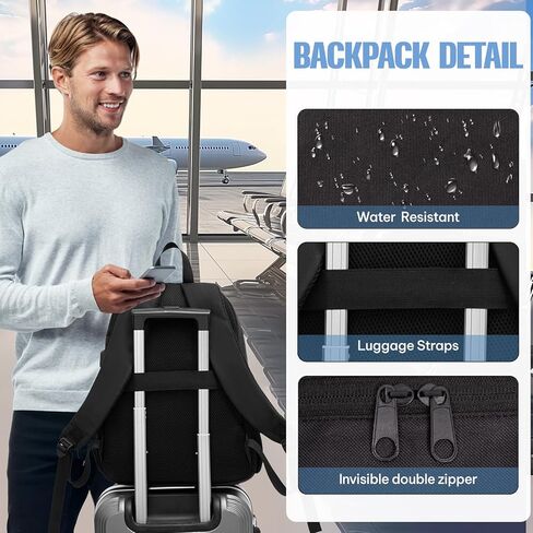 حقيبة ظهر للسفر من بيولين للرجال والنساء، حقيبة ظهر كبيرة للكمبيوتر المحمول مع جيب مضاد للسرقة ومنفذ شحن USB - حقيبة كتب كلاسيكية للمدرسة، والكلية، والعمل، والسفر in Kuwait