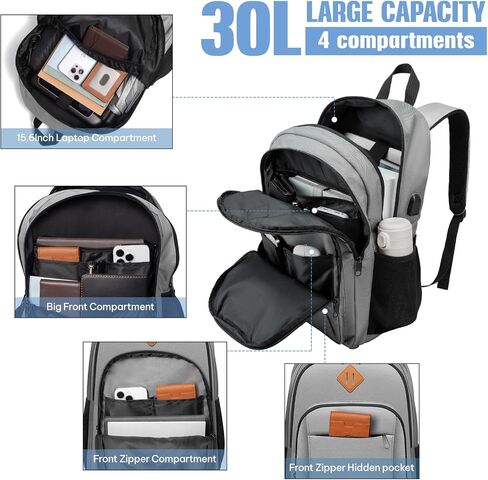 Beaulyn Travel Backpack for Men Women, Large Laptop Backpack with Anti Theft Pocket & USB Charging Port - Classic Bookbag for School, College,Work, Travel in Saudi Arabia