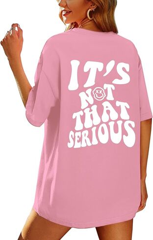 SAFRISIOR Oversized Tee Shirt for Women Letter Graphic T Shirts Short Sleeve Round Neck Drop Shoulder Casual Loose Tee Top in Kuwait