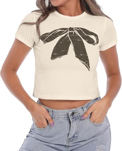 KIEKIECOO Vintage Graphic Baby Tee for Women Short Sleeve Cute Crop Tops for Teen Girls Aesthetic Y2k Cropped Tshirt in Saudi Arabia