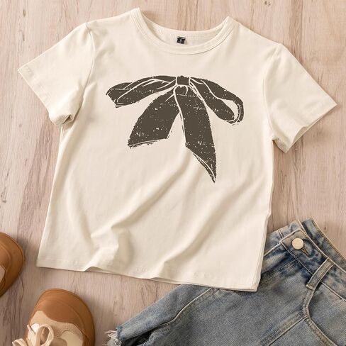 KIEKIECOO Vintage Graphic Baby Tee for Women Short Sleeve Cute Crop Tops for Teen Girls Aesthetic Y2k Cropped Tshirt in Saudi Arabia