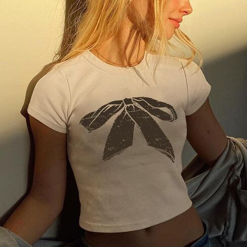 KIEKIECOO Vintage Graphic Baby Tee for Women Short Sleeve Cute Crop Tops for Teen Girls Aesthetic Y2k Cropped Tshirt in Saudi Arabia