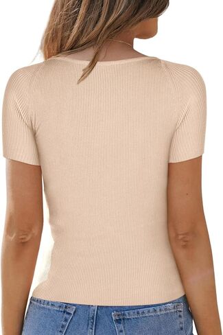 تي شيرت نسائي من PINKMSTYLE برقبة على شكل قلب وأكمام قصيرة وسترات صيفية لطيفة أساسية in Kuwait