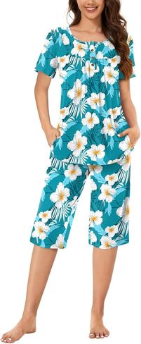 Bestbee Womens Pajama Set, 2 Piece Y2K Summer Sleep Set Henley Neck Short Sleeve With Pockets Ladies Pjs Set in Saudi Arabia