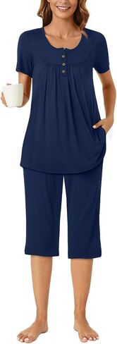 Bestbee Womens Pajama Set, 2 Piece Y2K Summer Sleep Set Henley Neck Short Sleeve With Pockets Ladies Pjs Set in Saudi Arabia