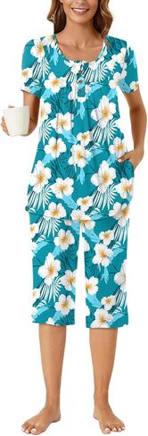 Bestbee Womens Pajama Set, 2 Piece Y2K Summer Sleep Set Henley Neck Short Sleeve With Pockets Ladies Pjs Set in Saudi Arabia