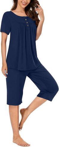 Bestbee Womens Pajama Set, 2 Piece Y2K Summer Sleep Set Henley Neck Short Sleeve With Pockets Ladies Pjs Set in Saudi Arabia