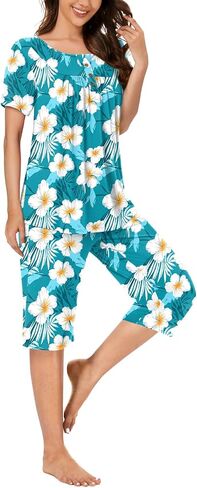 Bestbee Womens Pajama Set, 2 Piece Y2K Summer Sleep Set Henley Neck Short Sleeve With Pockets Ladies Pjs Set in Saudi Arabia