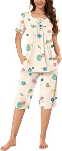 Bestbee Womens Pajama Set, 2 Piece Y2K Summer Sleep Set Henley Neck Short Sleeve With Pockets Ladies Pjs Set in Saudi Arabia