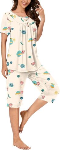 Bestbee Womens Pajama Set, 2 Piece Y2K Summer Sleep Set Henley Neck Short Sleeve With Pockets Ladies Pjs Set in Saudi Arabia
