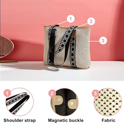 Straw Bag, Beach Bags for Women, Soft Woven Beach Tote Canvas Shoulder Strap, Handmade Rattan Handbag for Vacation in Kuwait