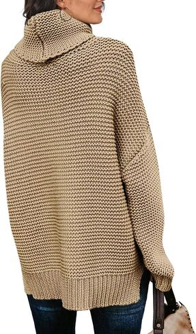 PrinStory Women's Sweater Turtle Neck Chunky Knit Pullover Sweaters Casual Long Sleeve Tops with Side Slit in Saudi Arabia
