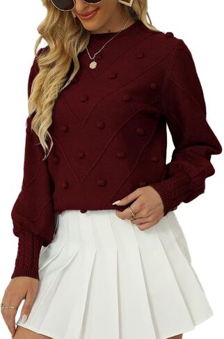 سترة نسائية من Locryz برقبة دائرية وأكمام واسعة بلوفر أنيق من نسيج بوم in Kuwait